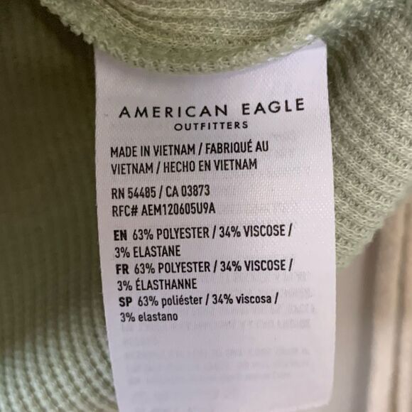 AMERICAN EAGLE Blizzard Mock Neck Rib Knit Cropped Long Sleeve T-Shirt Green M - Picture 8 of 8